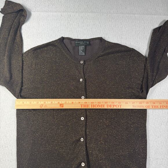 August Silk Knit Brown and Gold Metallic Button Up Sweater Large Long sleeved - Picture 5 of 13